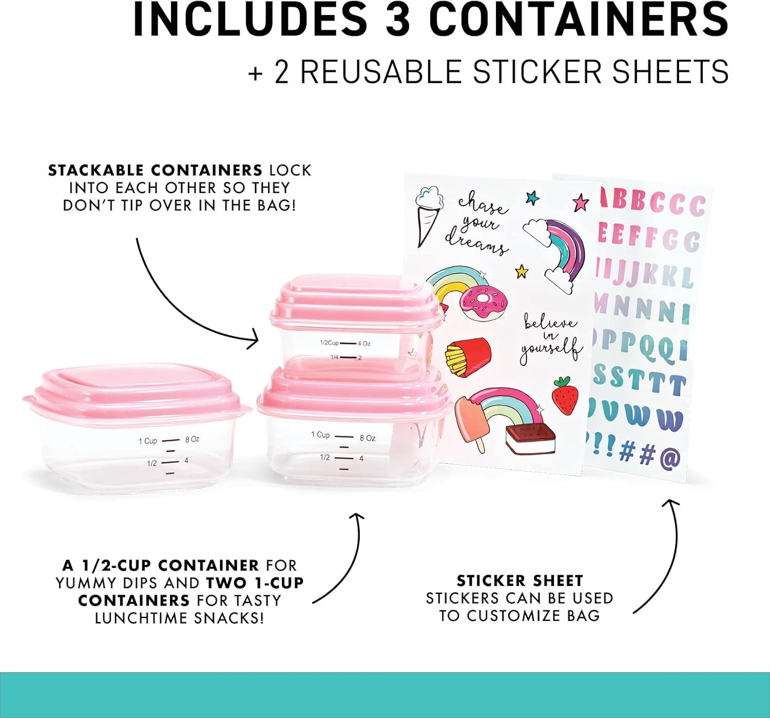 imageFit ampamp Fresh DIY Sticker Lunch Bag For Kids Insulated Lunch Box For Kids Boys ampamp Girls With 3 Matching Snack Containers ampamp 2 Sticker Sets School Lunch Box BlackPink