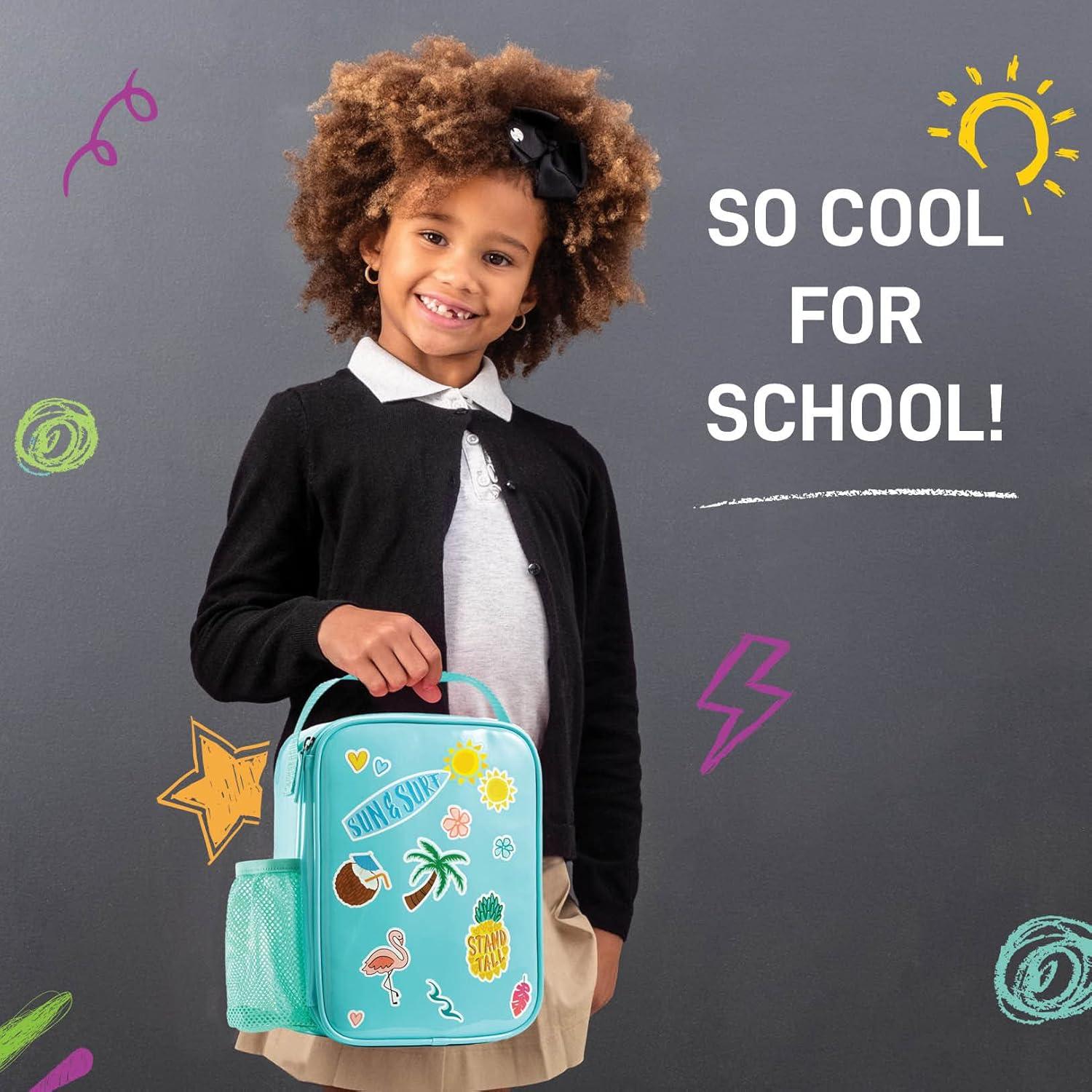 imageFit ampamp Fresh DIY Sticker Lunch Bag For Kids Insulated Lunch Box For Kids Boys ampamp Girls With 3 Matching Snack Containers ampamp 2 Sticker Sets School Lunch Box BlackLight Blue