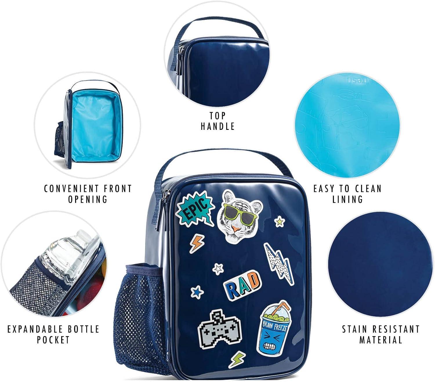 imageFit ampamp Fresh DIY Sticker Lunch Bag For Kids Insulated Lunch Box For Kids Boys ampamp Girls With 3 Matching Snack Containers ampamp 2 Sticker Sets School Lunch Box BlackNavy