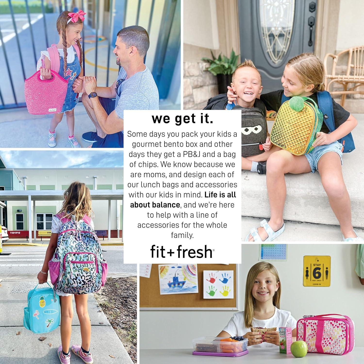 imageFit ampamp Fresh DIY Sticker Lunch Bag For Kids Insulated Lunch Box For Kids Boys ampamp Girls With 3 Matching Snack Containers ampamp 2 Sticker Sets School Lunch Box BlackNavy