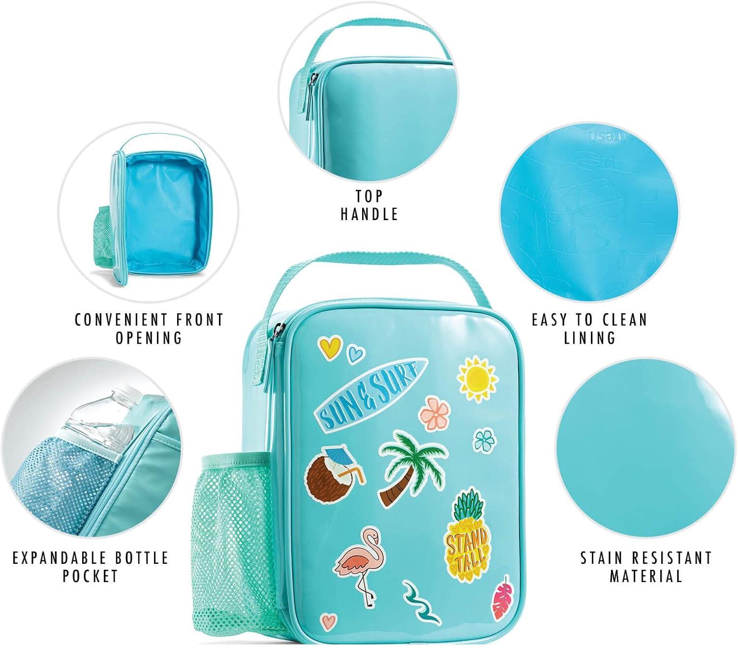 imageFit ampamp Fresh DIY Sticker Lunch Bag For Kids Insulated Lunch Box For Kids Boys ampamp Girls With 3 Matching Snack Containers ampamp 2 Sticker Sets School Lunch Box BlackLight Blue
