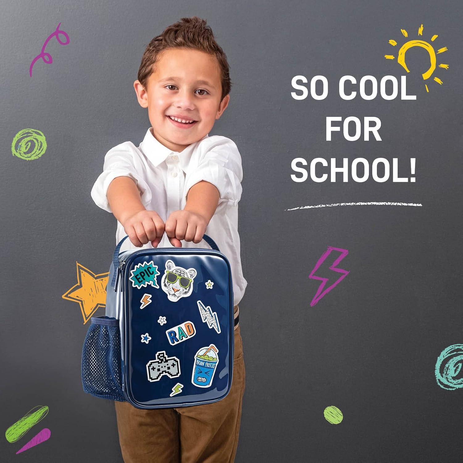 imageFit ampamp Fresh DIY Sticker Lunch Bag For Kids Insulated Lunch Box For Kids Boys ampamp Girls With 3 Matching Snack Containers ampamp 2 Sticker Sets School Lunch Box BlackNavy