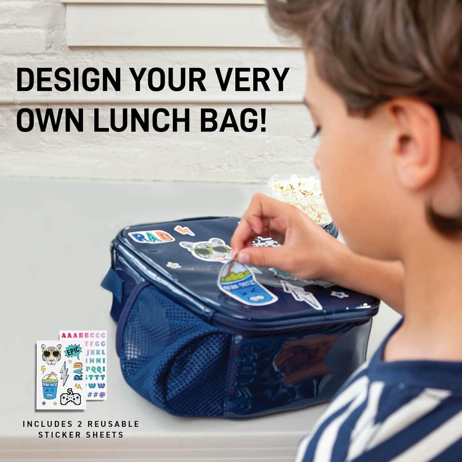imageFit ampamp Fresh DIY Sticker Lunch Bag For Kids Insulated Lunch Box For Kids Boys ampamp Girls With 3 Matching Snack Containers ampamp 2 Sticker Sets School Lunch Box BlackNavy