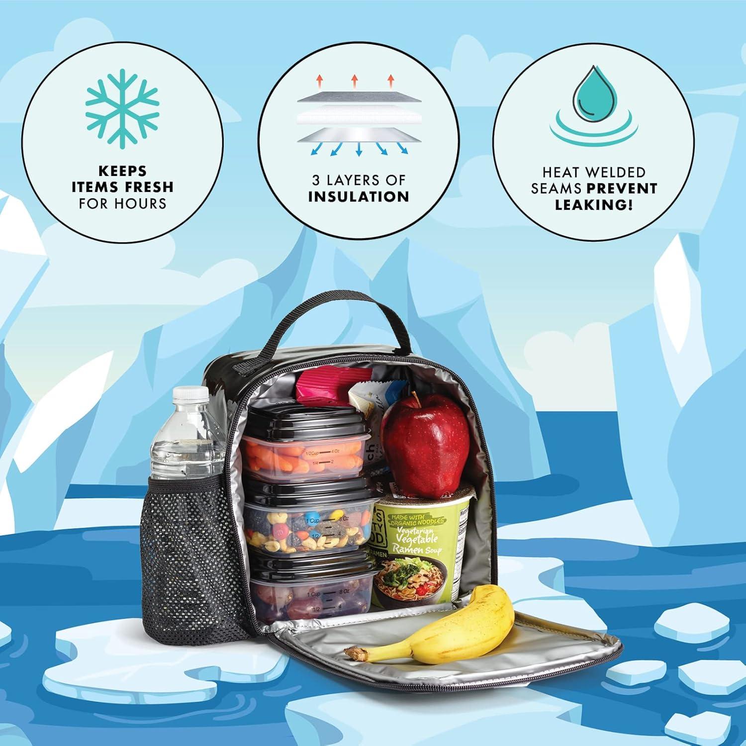 imageFit ampamp Fresh DIY Sticker Lunch Bag For Kids Insulated Lunch Box For Kids Boys ampamp Girls With 3 Matching Snack Containers ampamp 2 Sticker Sets School Lunch Box BlackBlack