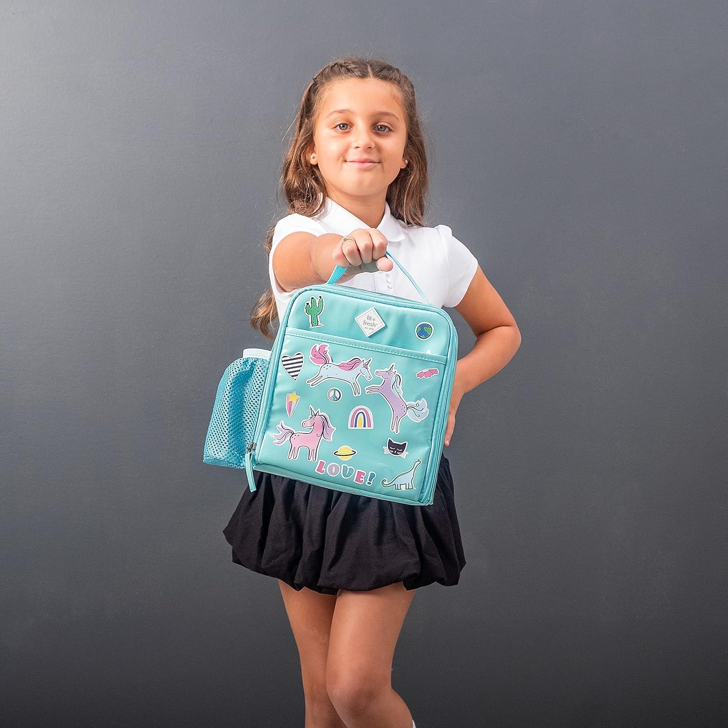 imageFit ampamp Fresh DIY Sticker Lunch Bag For Kids Insulated Lunch Box For Kids Boys ampamp Girls With 3 Matching Snack Containers ampamp 2 Sticker Sets School Lunch Box BlackTeal