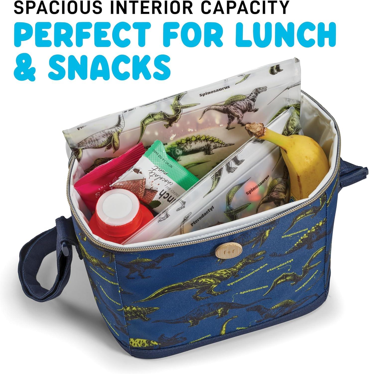 imageFit ampamp Fresh Dinosaur Insulated Lunch Box BPAFree Leakproof Water Resistant Large Capacity Thermal Insulation Reusable Snack Bags Durable PolyesterDinosaur