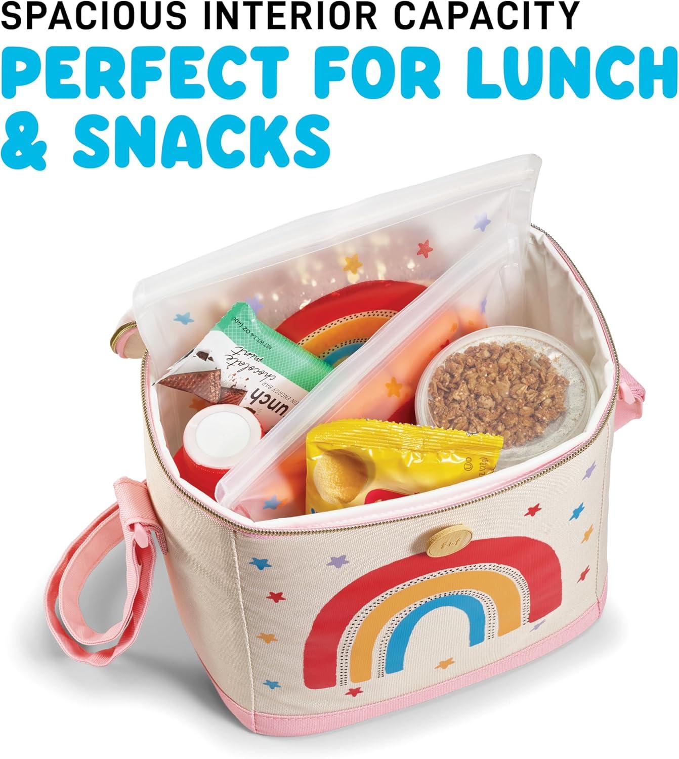 imageFit ampamp Fresh Dinosaur Insulated Lunch Box BPAFree Leakproof Water Resistant Large Capacity Thermal Insulation Reusable Snack Bags Durable PolyesterRainbow