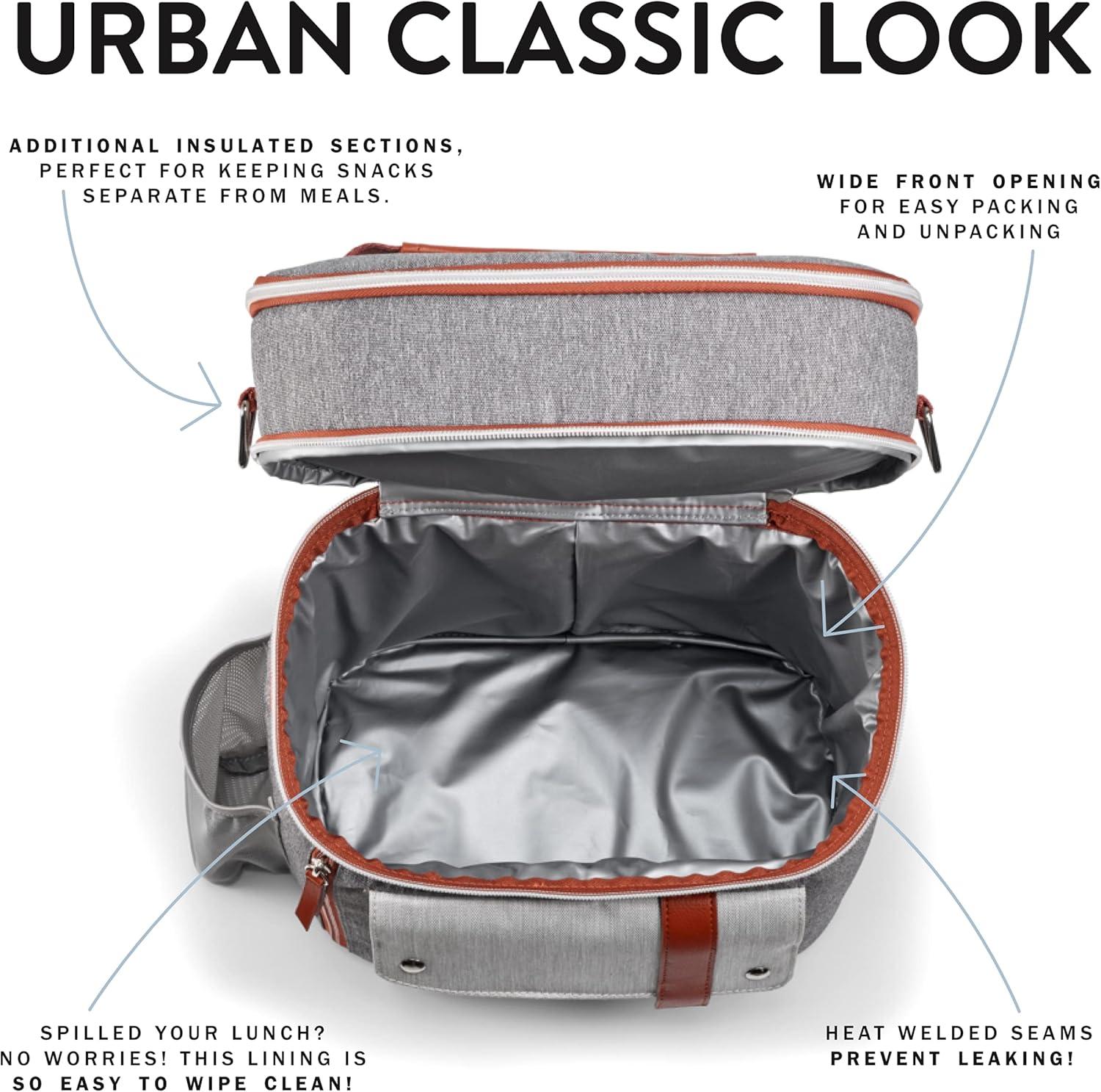 imageFit ampamp Fresh Foundry Extra Large Insulated Lunch Box for Men ampamp Women Large Lunch Bag for Meal Prep Double Decker Adult Lunch Box for Men with Containers Adjustable Strap Dual Compartment BlackSteel Gray