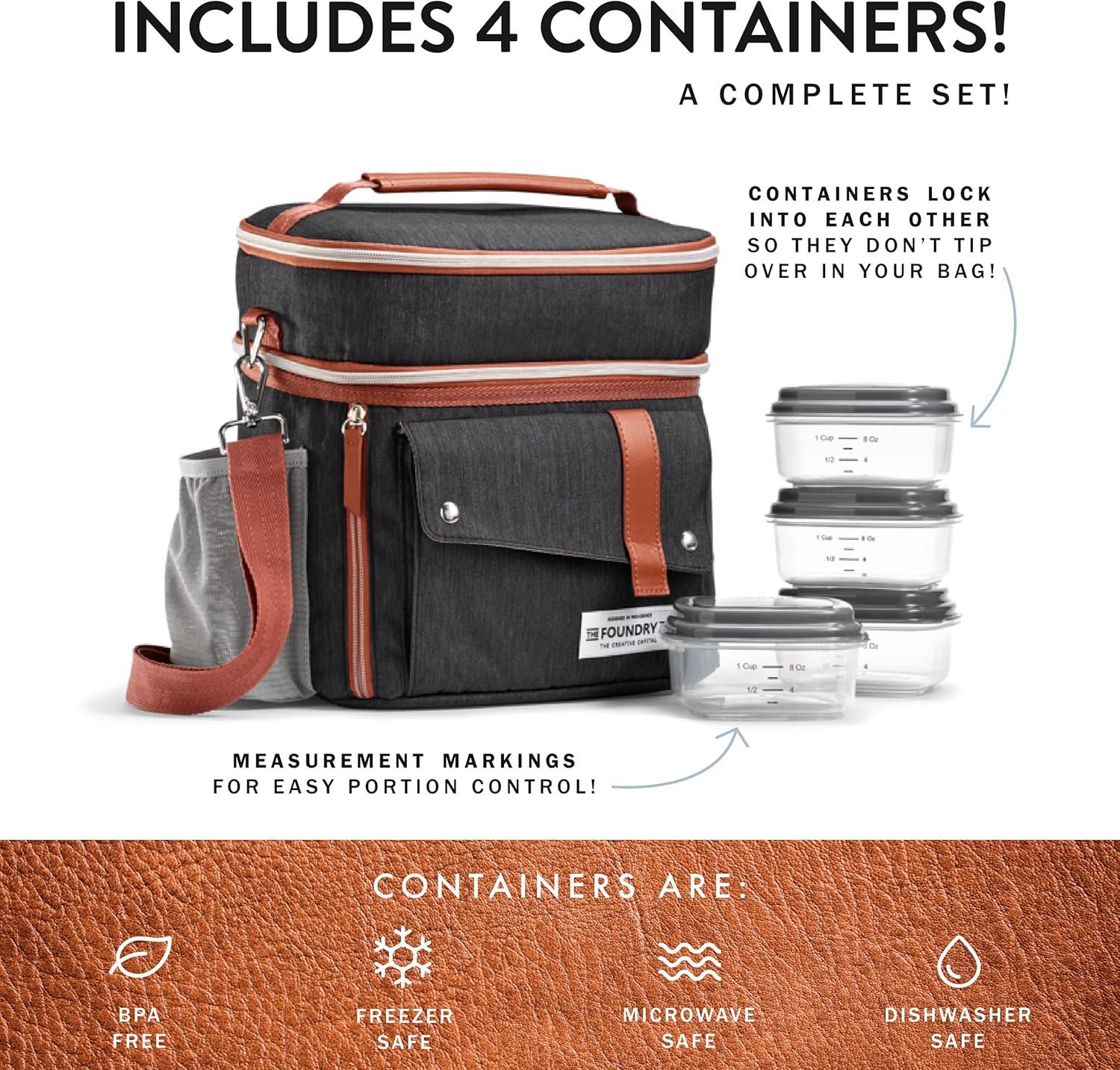 imageFit ampamp Fresh Foundry Extra Large Insulated Lunch Box for Men ampamp Women Large Lunch Bag for Meal Prep Double Decker Adult Lunch Box for Men with Containers Adjustable Strap Dual Compartment BlackBlack