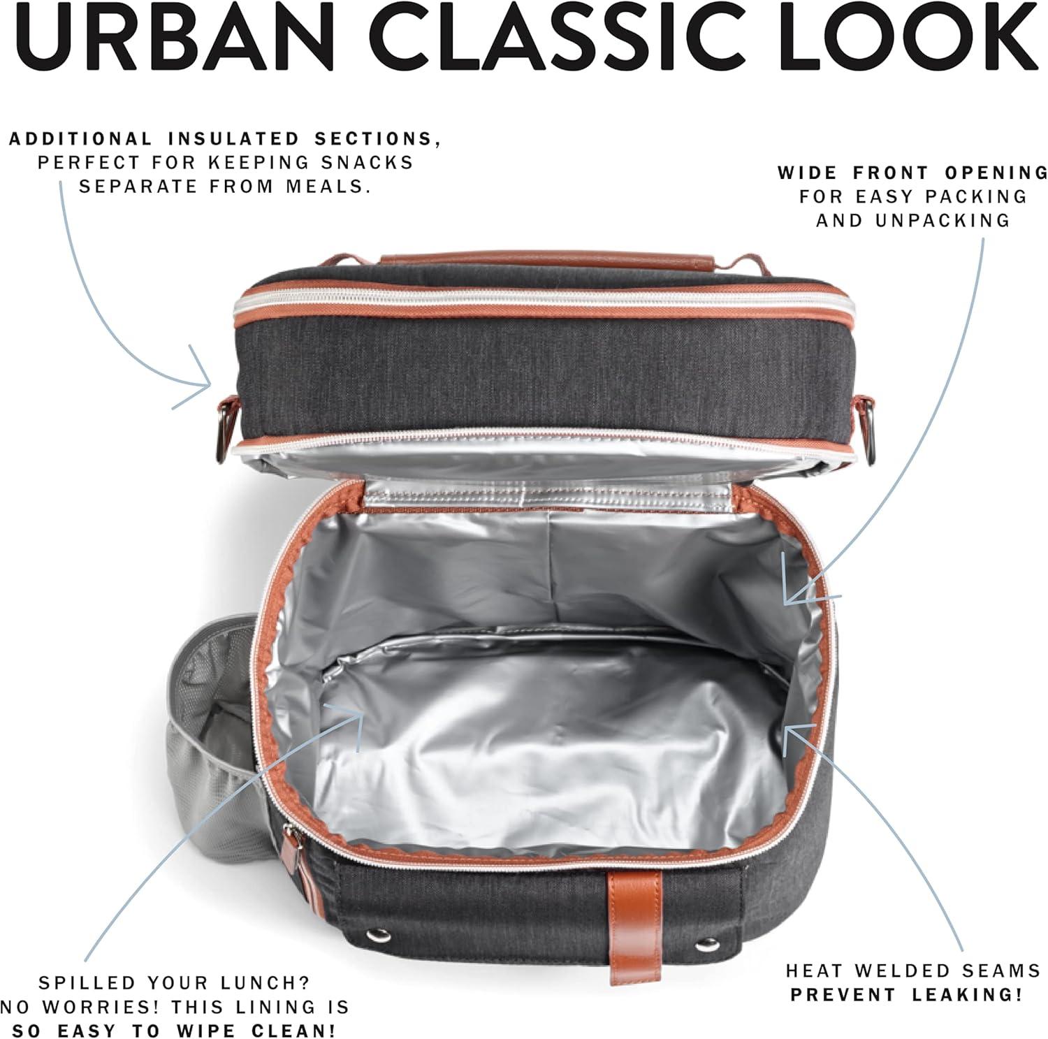 imageFit ampamp Fresh Foundry Extra Large Insulated Lunch Box for Men ampamp Women Large Lunch Bag for Meal Prep Double Decker Adult Lunch Box for Men with Containers Adjustable Strap Dual Compartment BlackBlack