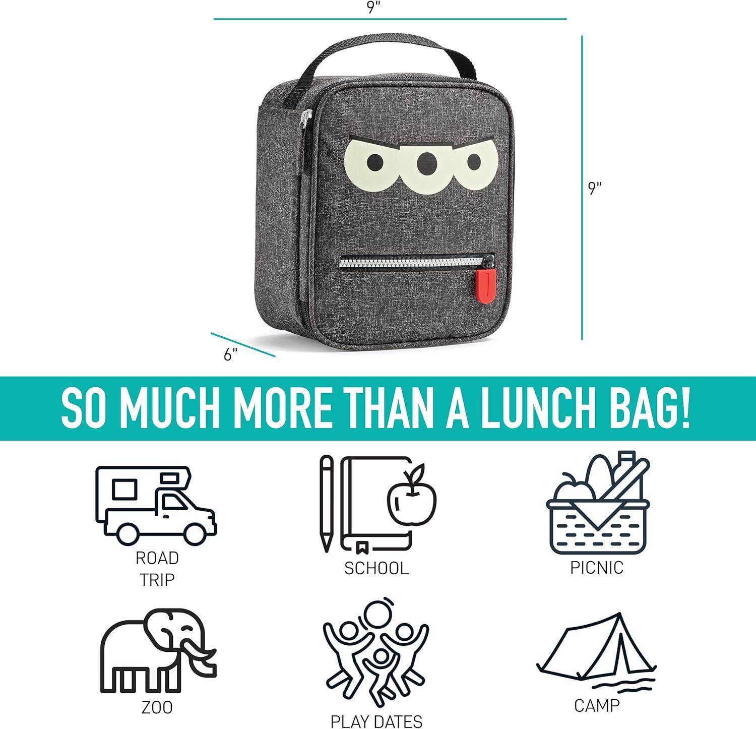 imageFit ampamp Fresh Novelty Insulated Lunch Bag with Two Food Containers Reusable ampamp Trendy Lunch Box Soft Mini Cooler Bag Perfect for Picnics ampamp More Alien BlackAlien