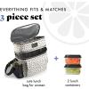 imageFit ampamp Fresh Foundry Dual Compartment Lunch Bag For Adults Insulated Extra Large Lunchbox For Meal Prep With Matching Containers Front Pocket Adjustable Strap SteelTaupe and Black Dot