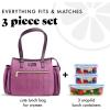 imageFit ampamp Fresh Womens Insulated Lunch Bag for Work Large Lunch Box With 3 SnapLid Containers Zipper StainResistant Copley Kit GrayPlum
