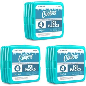 imageCool Coolers by Fit  Fresh Reusable ampamp LongLasting Slim Ice Packs Cold Packs for Lunch Boxes Ice Packs for Lunch Bags Green 12 Pack
