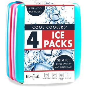 imageCool Coolers by Fit  Fresh Reusable ampamp LongLasting Slim Ice Packs Cold Packs for Lunch Boxes Ice Packs for Lunch Bags Pink 8 PackNew Multi