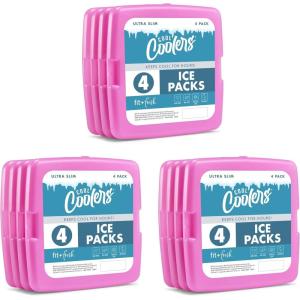 imageCool Coolers by Fit  Fresh Reusable ampamp LongLasting Slim Ice Packs Cold Packs for Lunch Boxes Ice Packs for Lunch Bags Pink 8 PackPurple 12 PK