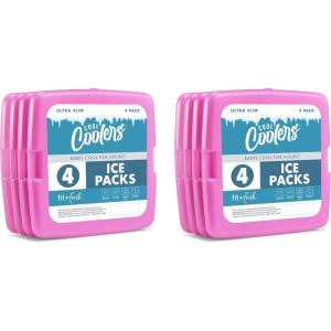 imageCool Coolers by Fit  Fresh Reusable ampamp LongLasting Slim Ice Packs Cold Packs for Lunch Boxes Ice Packs for Lunch Bags Pink 8 PackPurple 8 PK