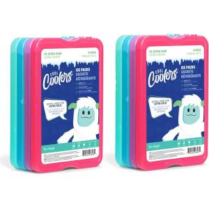 imageCool Coolers by Fit ampamp Fresh 4 Pack XL Slim Ice Packs Quick Freeze Space Saving Reusable Ice Packs for Lunch Boxes or Coolers PinkMulti 8 PK