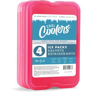 imageCool Coolers by Fit ampamp Fresh 4 Pack XL Slim Ice Packs Quick Freeze Space Saving Reusable Ice Packs for Lunch Boxes or Coolers PinkPink 4 PK
