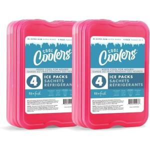 imageCool Coolers by Fit ampamp Fresh 4 Pack XL Slim Ice Packs Quick Freeze Space Saving Reusable Ice Packs for Lunch Boxes or Coolers PinkPink 8 PK