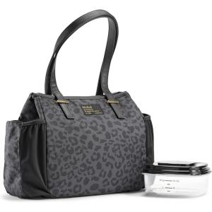 imageFit ampamp Fresh Womens Insulated Lunch Bag for Work Large Lunch Box With 3 SnapLid Containers Zipper StainResistant Copley Kit GrayBlack Cheetah