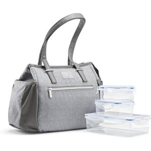 imageFit ampamp Fresh Womens Insulated Lunch Bag for Work Large Lunch Box With 3 SnapLid Containers Zipper StainResistant Copley Kit GrayGray
