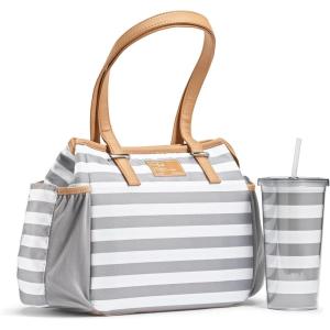 imageFit ampamp Fresh Womens Insulated Lunch Bag for Work Large Lunch Box With 3 SnapLid Containers Zipper StainResistant Copley Kit GrayGray Stripes