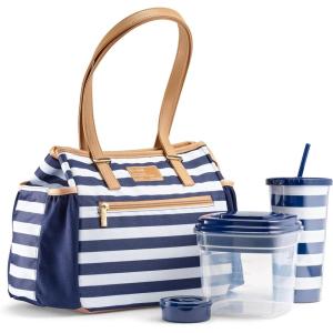 imageFit ampamp Fresh Womens Insulated Lunch Bag for Work Large Lunch Box With 3 SnapLid Containers Zipper StainResistant Copley Kit GrayNavy Stripe