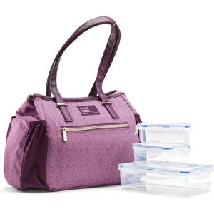 imageFit ampamp Fresh Womens Insulated Lunch Bag for Work Large Lunch Box With 3 SnapLid Containers Zipper StainResistant Copley Kit GrayPlum