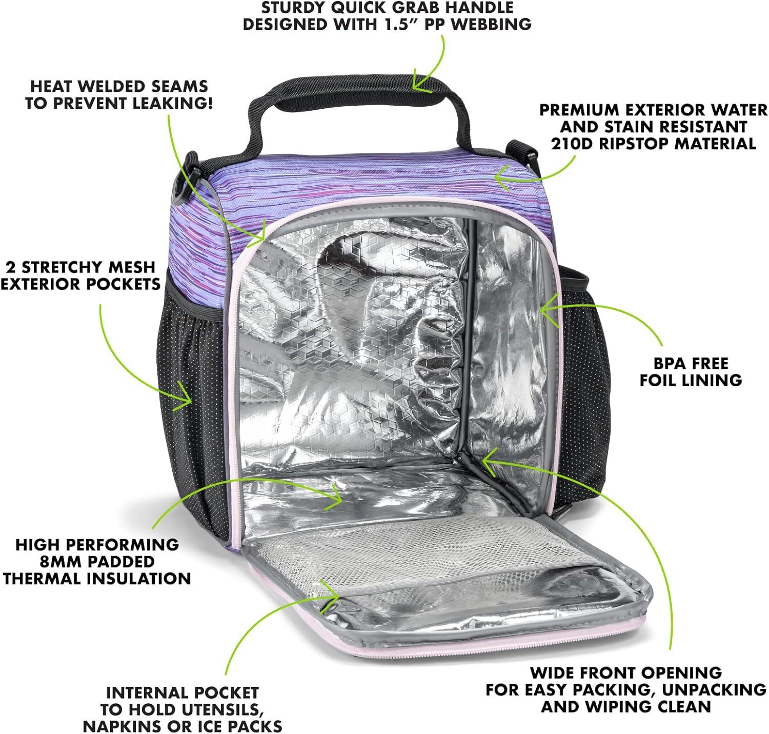 imageFit ampamp Fresh BREE Meal Prep Lunch Box With Containers Ice Pack and Shaker Bottle For Men and Women 6pc Meal Prep Kit Lunch Bag With Containers Included NavyPurple