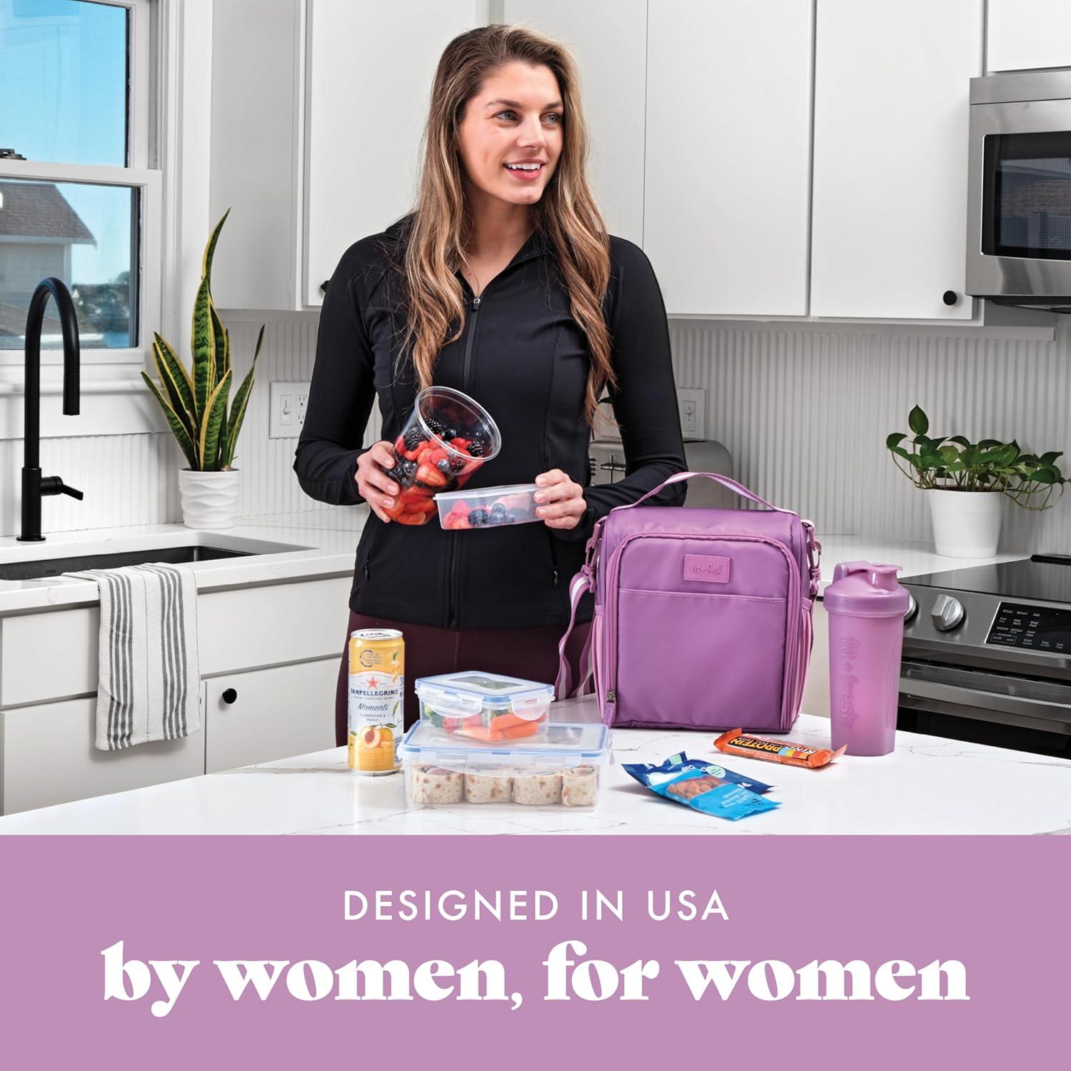 imageFit ampamp Fresh BREE Meal Prep Lunch Box With Containers Ice Pack and Shaker Bottle For Men and Women 6pc Meal Prep Kit Lunch Bag With Containers Included NavyMauve