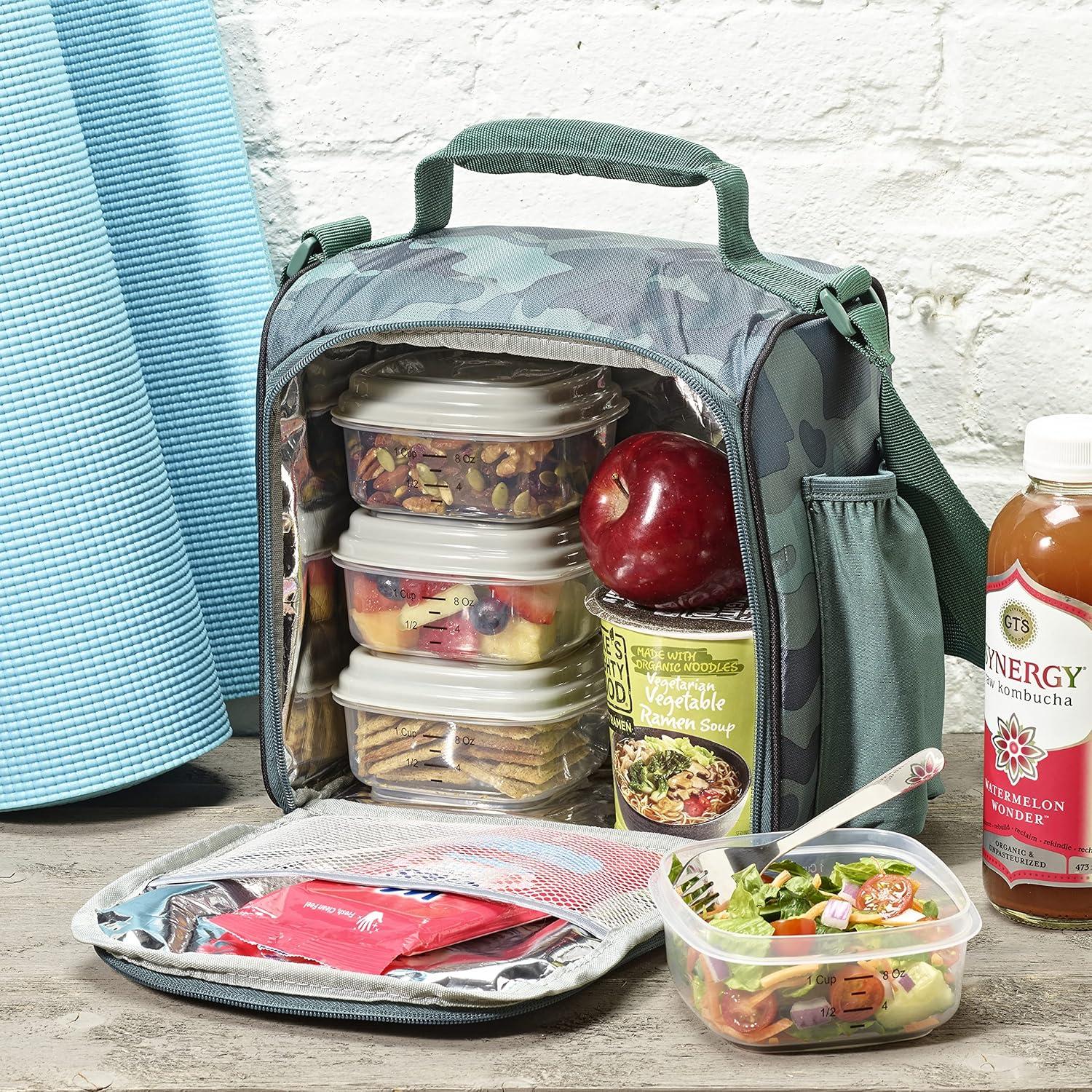 imageFit ampamp Fresh BREE Meal Prep Lunch Box With Containers Ice Pack and Shaker Bottle For Men and Women 6pc Meal Prep Kit Lunch Bag With Containers Included NavyCamo Pine