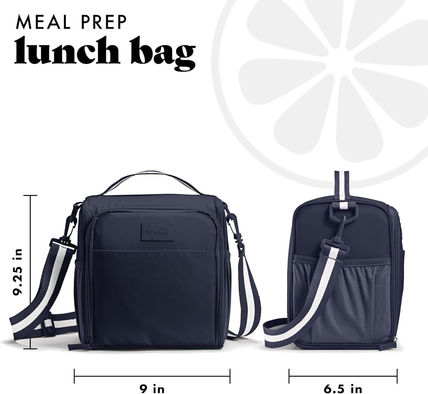 imageFit ampamp Fresh BREE Meal Prep Lunch Box With Containers Ice Pack and Shaker Bottle For Men and Women 6pc Meal Prep Kit Lunch Bag With Containers Included NavyNavy