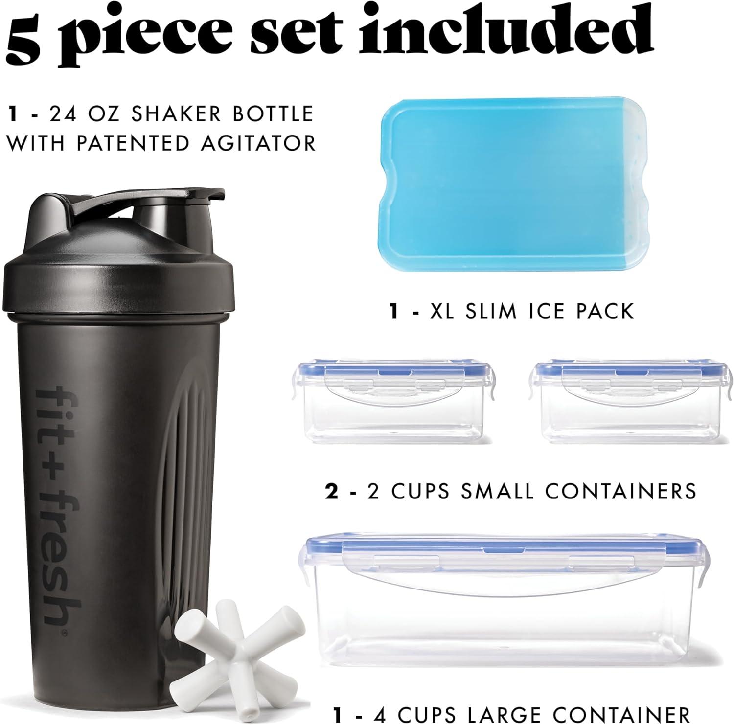 imageFit ampamp Fresh BREE Meal Prep Lunch Box With Containers Ice Pack and Shaker Bottle For Men and Women 6pc Meal Prep Kit Lunch Bag With Containers Included NavyBlack