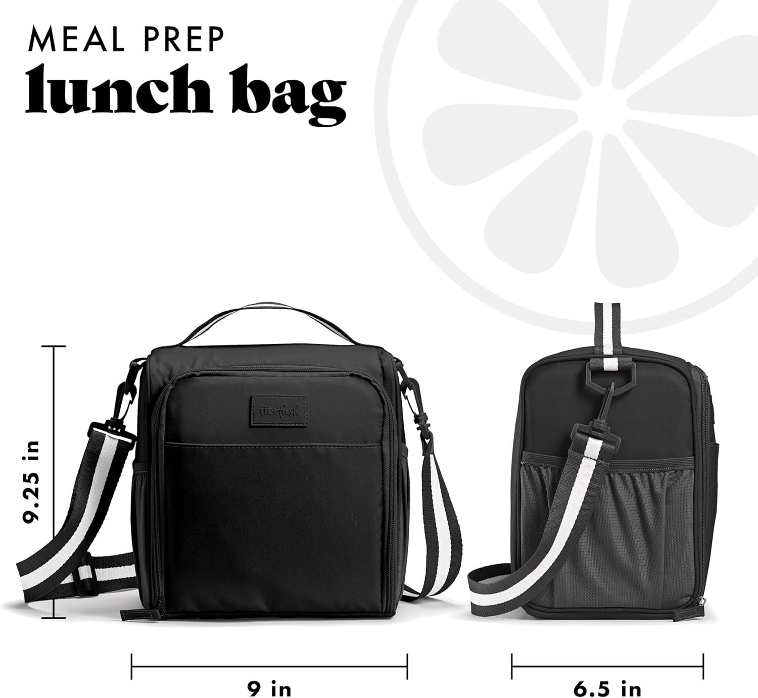 imageFit ampamp Fresh BREE Meal Prep Lunch Box With Containers Ice Pack and Shaker Bottle For Men and Women 6pc Meal Prep Kit Lunch Bag With Containers Included NavyBlack