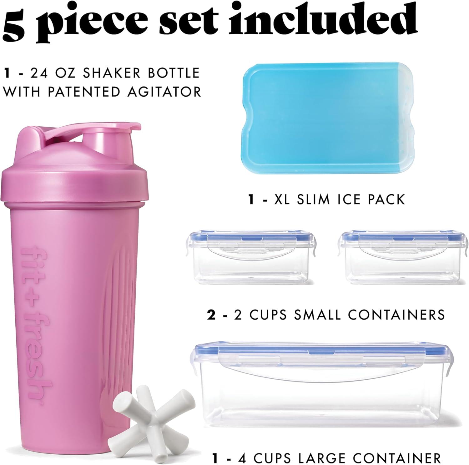 imageFit ampamp Fresh BREE Meal Prep Lunch Box With Containers Ice Pack and Shaker Bottle For Men and Women 6pc Meal Prep Kit Lunch Bag With Containers Included NavyMauve