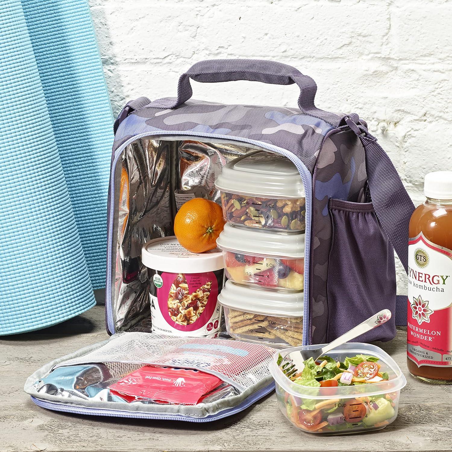 imageFit ampamp Fresh BREE Meal Prep Lunch Box With Containers Ice Pack and Shaker Bottle For Men and Women 6pc Meal Prep Kit Lunch Bag With Containers Included NavyCamo Plum
