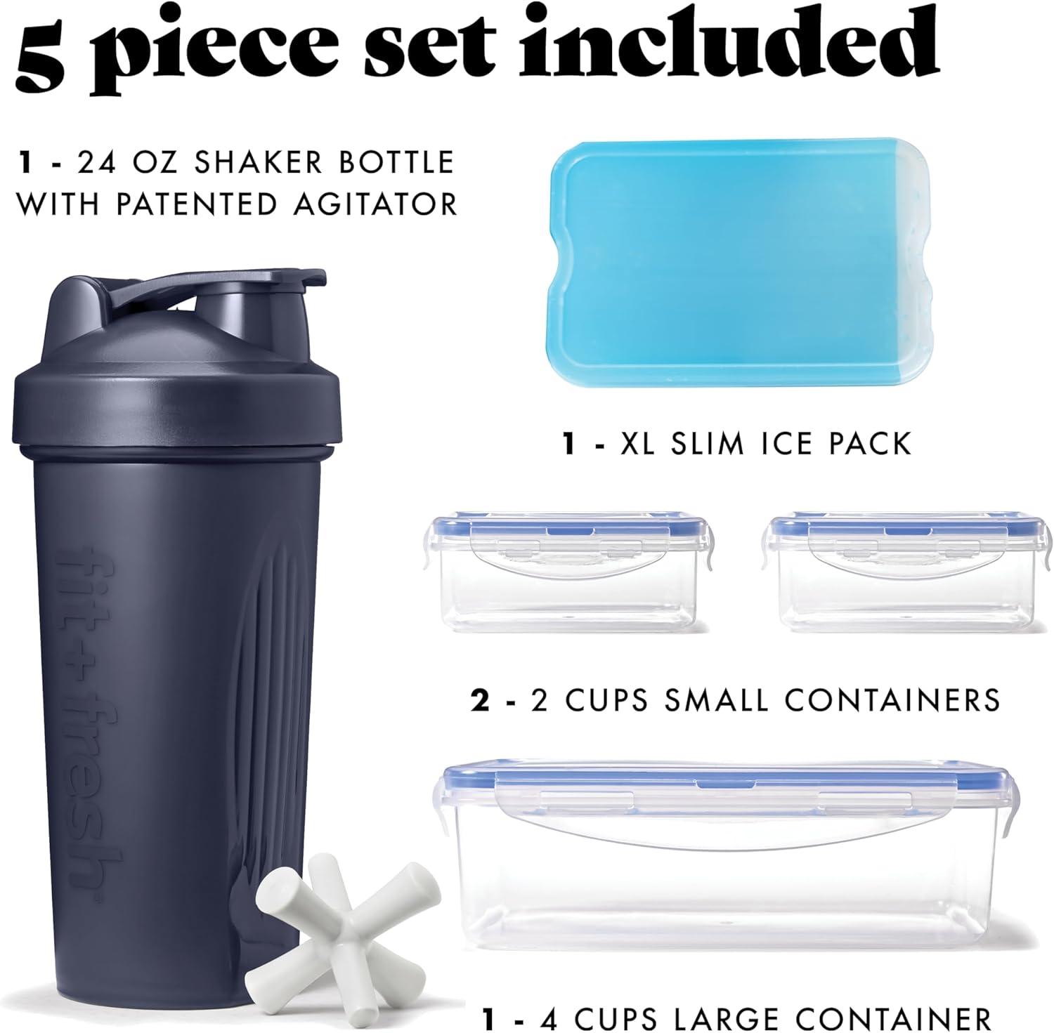 imageFit ampamp Fresh BREE Meal Prep Lunch Box With Containers Ice Pack and Shaker Bottle For Men and Women 6pc Meal Prep Kit Lunch Bag With Containers Included NavyNavy
