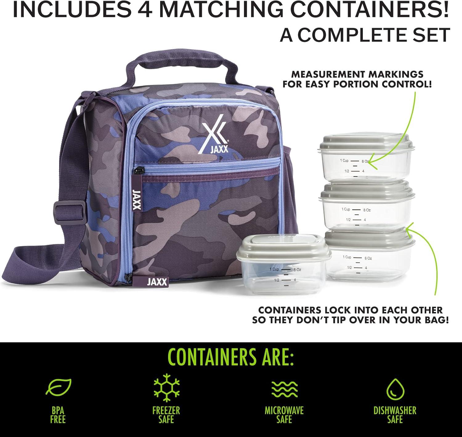 imageFit ampamp Fresh BREE Meal Prep Lunch Box With Containers Ice Pack and Shaker Bottle For Men and Women 6pc Meal Prep Kit Lunch Bag With Containers Included NavyCamo Plum
