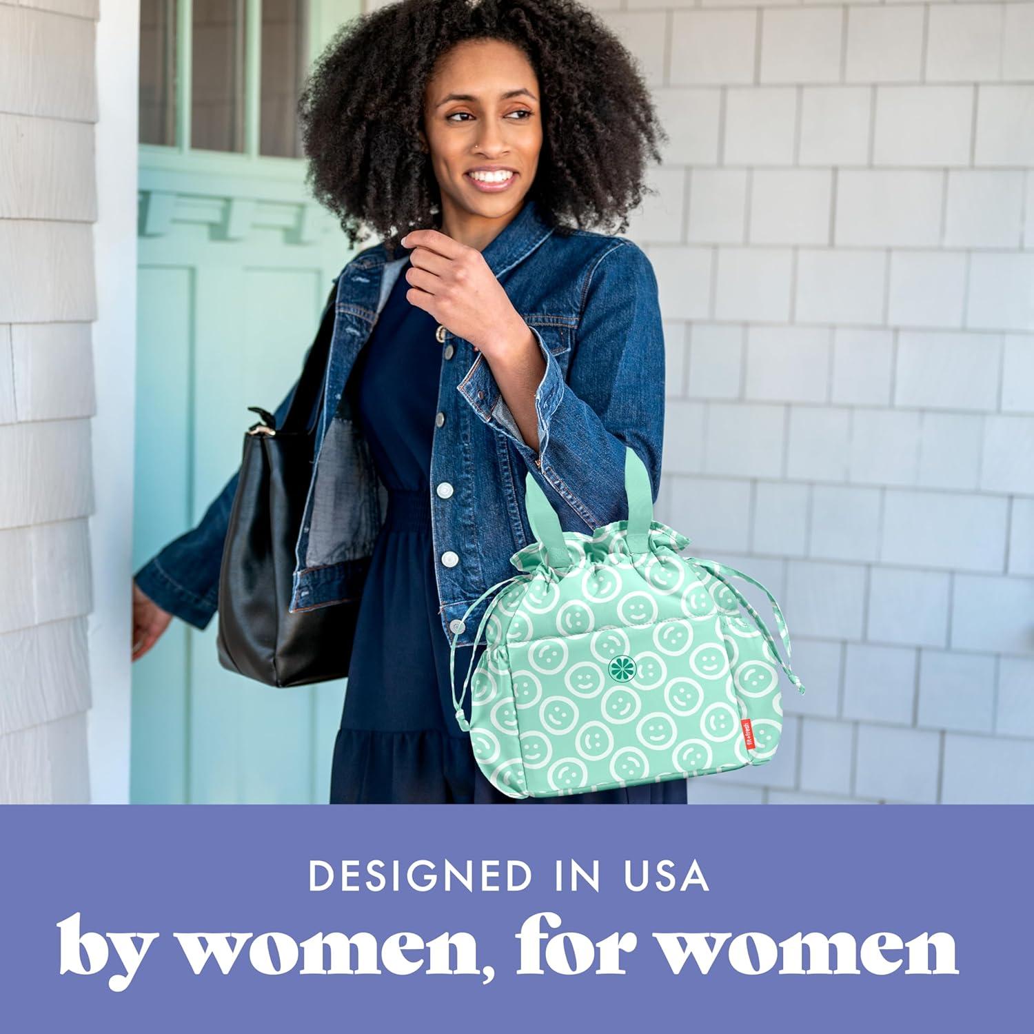 imageFit ampamp Fresh Cromwell Drawstring Lunch Bag for Women Complete Lunch Set with 2 Containers StainResistant LeakResistant Back to School Essential Teacher Lunchbox Sage Floral ToileMint Smiles