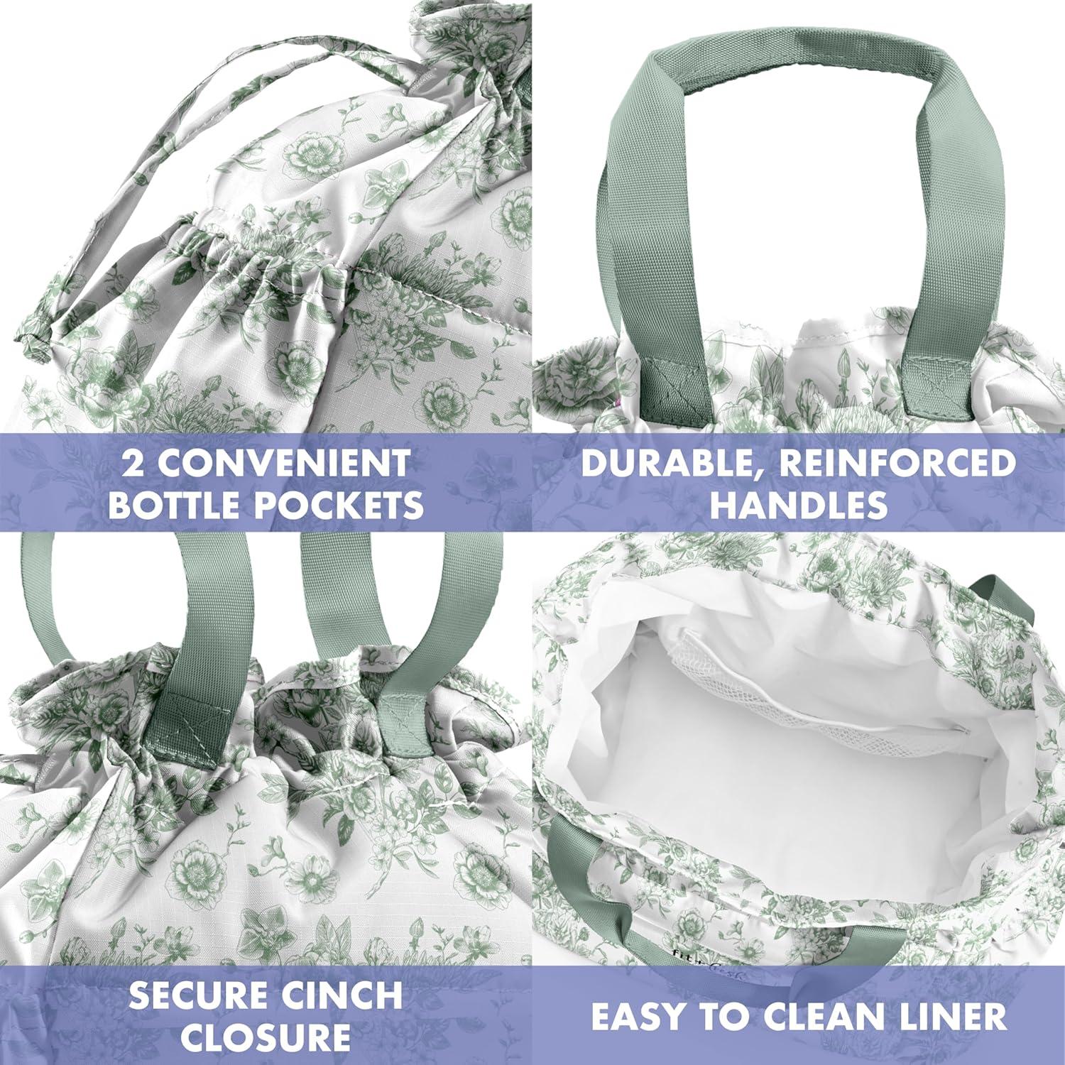 imageFit ampamp Fresh Cromwell Drawstring Lunch Bag for Women Complete Lunch Set with 2 Containers StainResistant LeakResistant Back to School Essential Teacher Lunchbox Sage Floral ToileSage Floral Toile