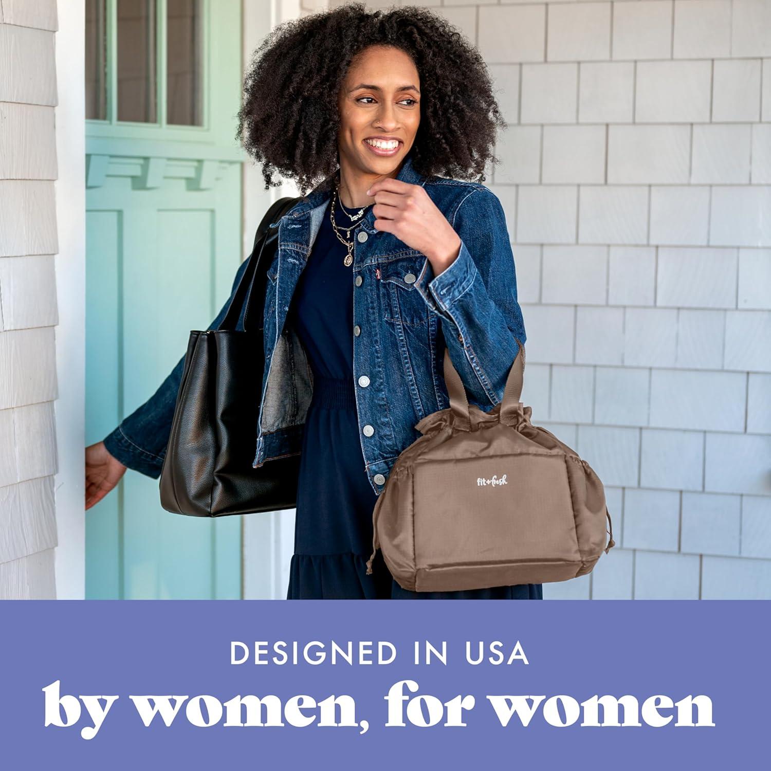 imageFit ampamp Fresh Cromwell Drawstring Lunch Bag for Women Complete Lunch Set with 2 Containers StainResistant LeakResistant Back to School Essential Teacher Lunchbox Sage Floral ToileTaupe