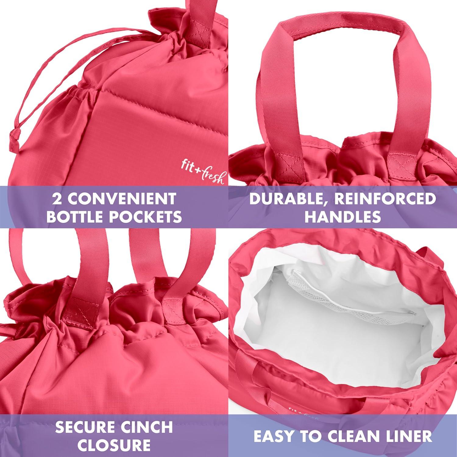 imageFit ampamp Fresh Cromwell Drawstring Lunch Bag for Women Complete Lunch Set with 2 Containers StainResistant LeakResistant Back to School Essential Teacher Lunchbox Sage Floral ToileWatermelon Pink