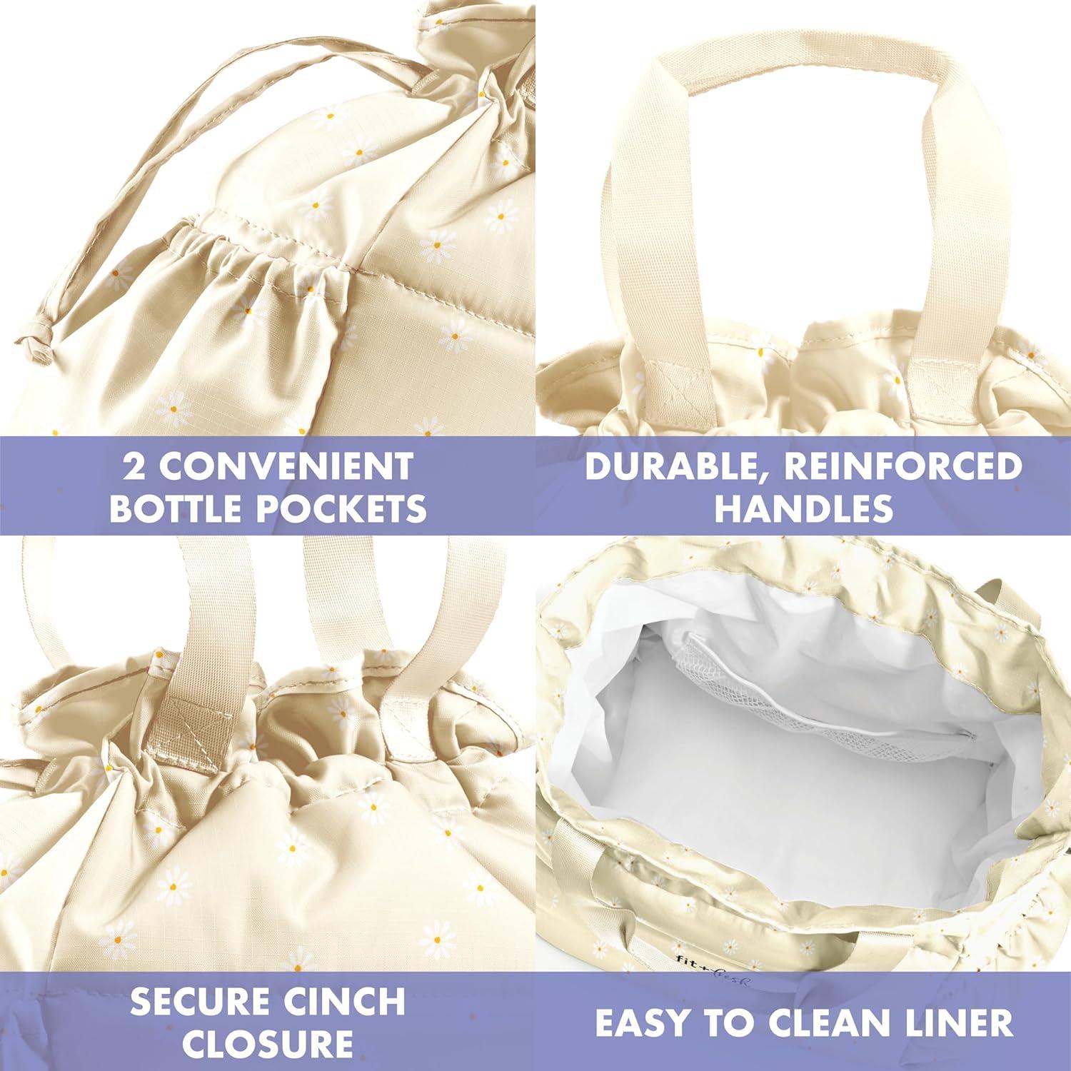imageFit ampamp Fresh Cromwell Drawstring Lunch Bag for Women Complete Lunch Set with 2 Containers StainResistant LeakResistant Back to School Essential Teacher Lunchbox Sage Floral ToileIvory