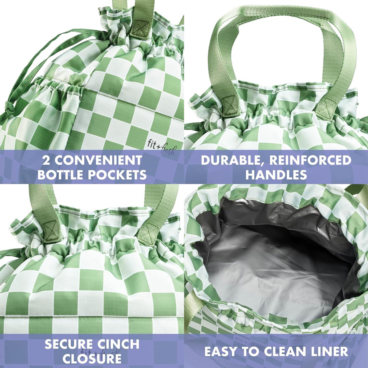 imageFit ampamp Fresh Cromwell Drawstring Lunch Bag for Women Complete Lunch Set with 2 Containers StainResistant LeakResistant Back to School Essential Teacher Lunchbox Sage Floral ToileGreen