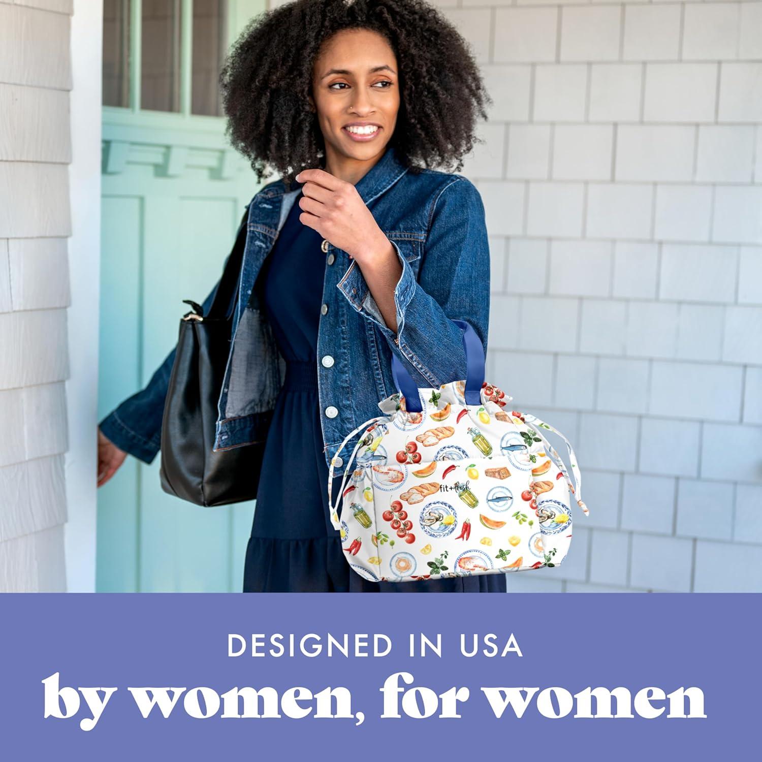 imageFit ampamp Fresh Cromwell Drawstring Lunch Bag for Women Complete Lunch Set with 2 Containers StainResistant LeakResistant Back to School Essential Teacher Lunchbox Sage Floral ToileMulticolored  Al Fresco