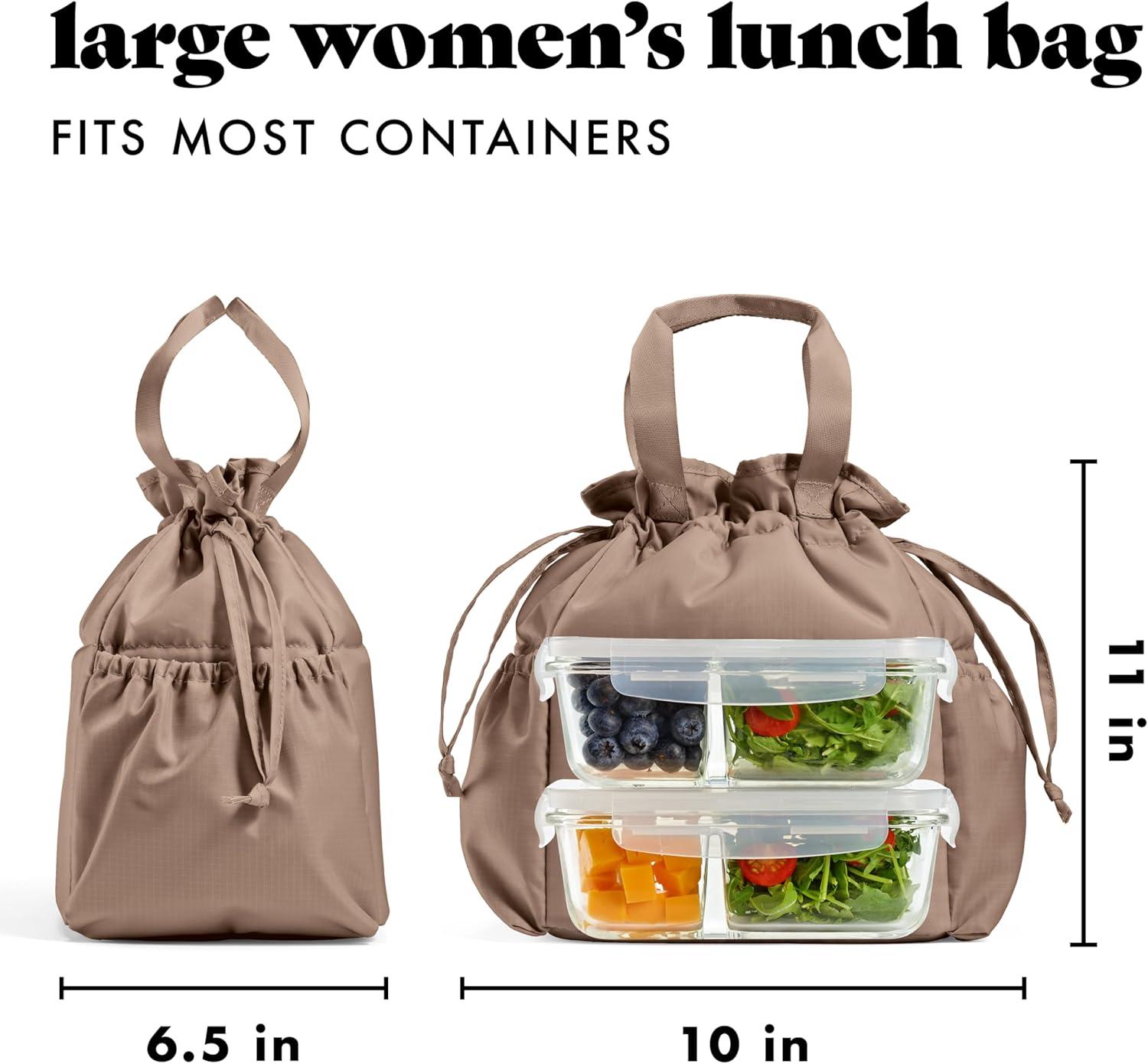 imageFit ampamp Fresh Cromwell Drawstring Lunch Bag for Women Complete Lunch Set with 2 Containers StainResistant LeakResistant Back to School Essential Teacher Lunchbox Sage Floral ToileTaupe