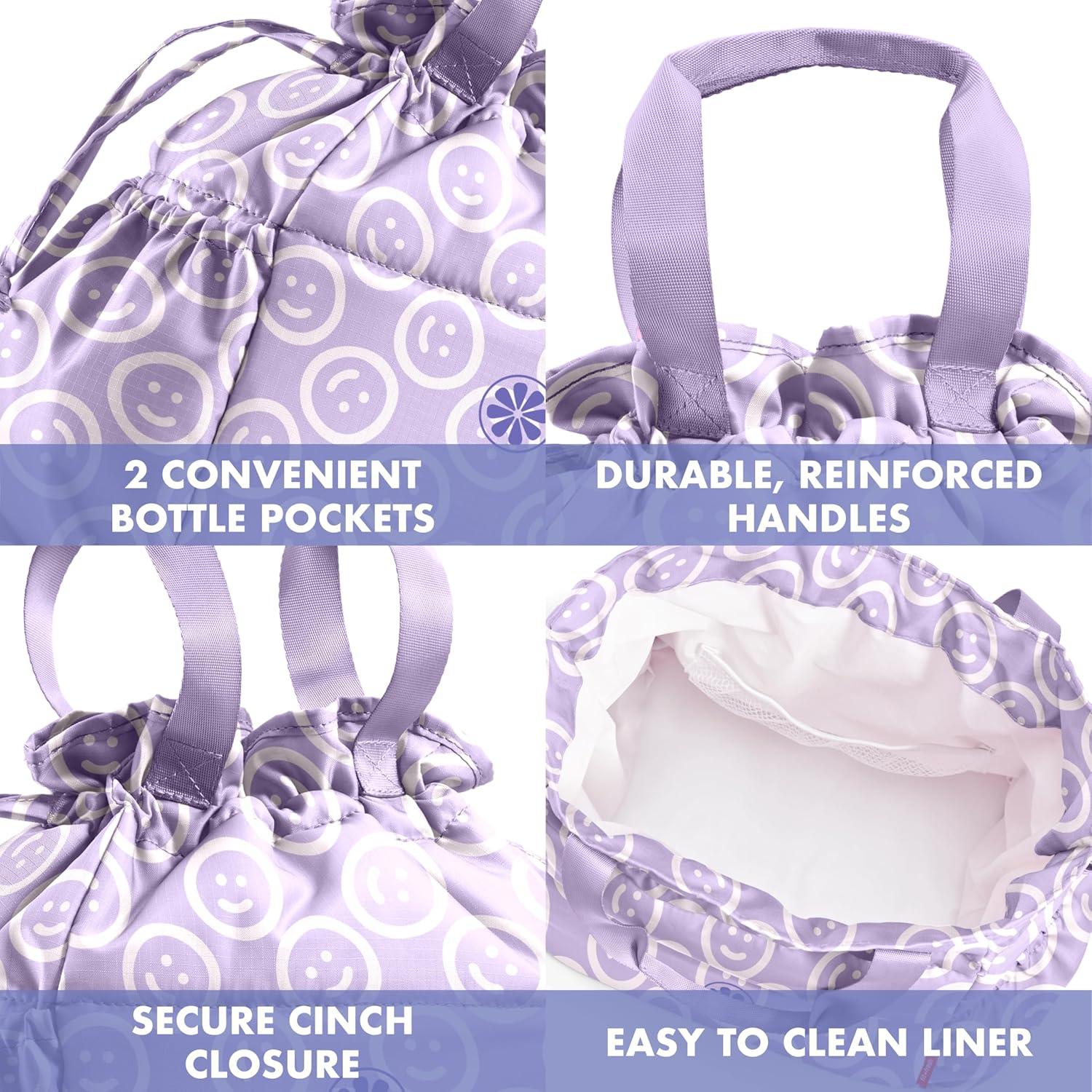 imageFit ampamp Fresh Cromwell Drawstring Lunch Bag for Women Complete Lunch Set with 2 Containers StainResistant LeakResistant Back to School Essential Teacher Lunchbox Sage Floral ToileLavender Smiles