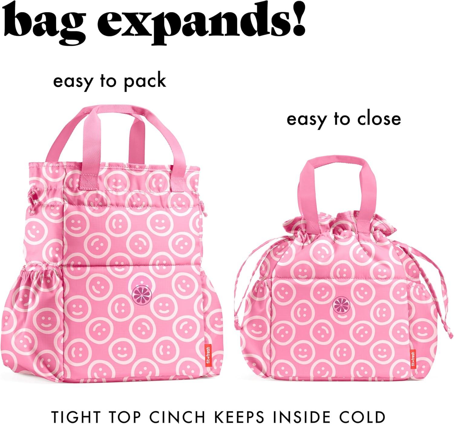 imageFit ampamp Fresh Cromwell Drawstring Lunch Bag for Women Complete Lunch Set with 2 Containers StainResistant LeakResistant Back to School Essential Teacher Lunchbox Sage Floral ToileFuchsia Smiles