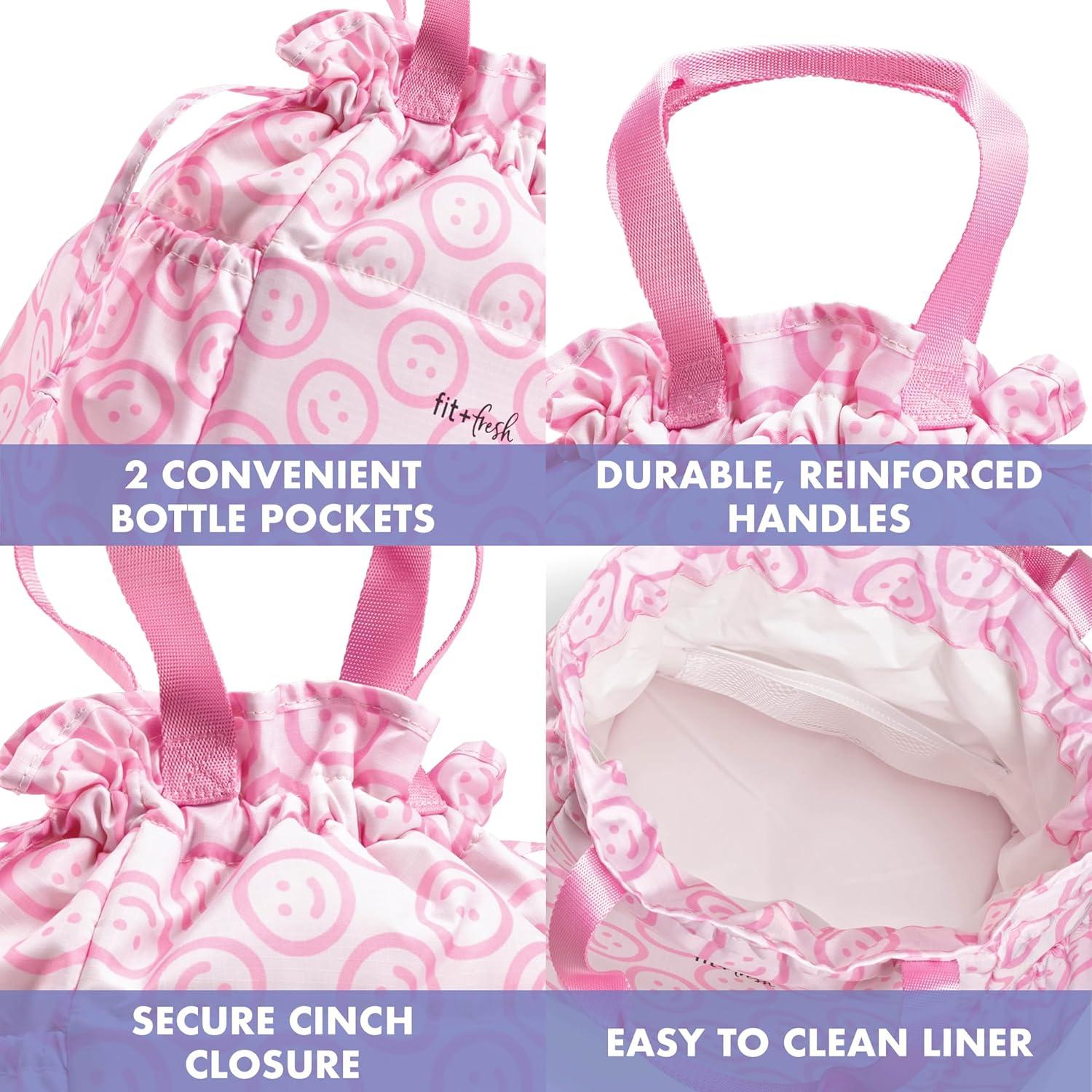 imageFit ampamp Fresh Cromwell Drawstring Lunch Bag for Women Complete Lunch Set with 2 Containers StainResistant LeakResistant Back to School Essential Teacher Lunchbox Sage Floral ToilePink